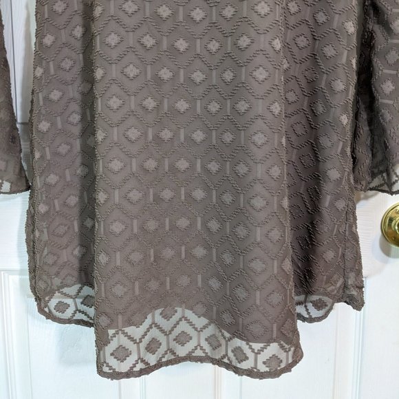VaVa by Joy Han Brown Boho Textured Pattern Bell Sleeve Mid Dress - size S - Picture 6 of 14